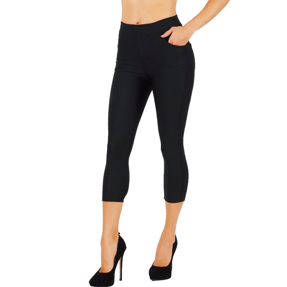 3pcs Set Pull-Up Capri Pants Mid Rise Ponte Knit Casual Office School Uniform